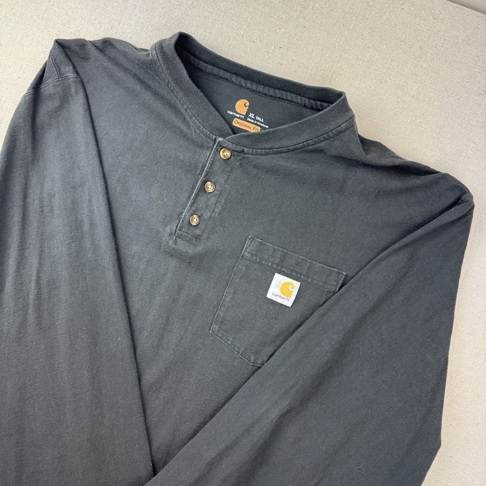 Carhartt Henley Shirt Men's XL Tall Black Long Sleeve Pocket Original Fit
